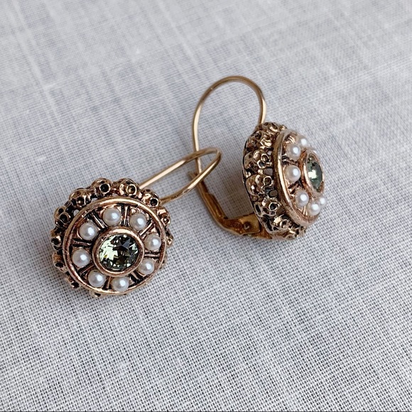 Vintage Victorian Filigree Silver Tone Earrings Faux Pearl Rhinestone Italy